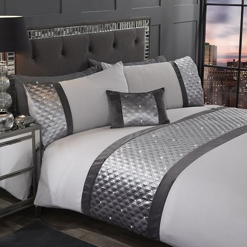 Rapport Home Luxury Embroidered Silver Duvet Cover Set Embellishment Premium Bedding - Single 2 Piece Duvet Cover Set (135 x 200 cm)