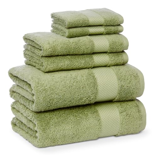 Amazon Basics Ring Spun Cotton Bath Towels Set, 2 Bath, 2 Hand, 2 Washcloths, 6-Pieces, Olive