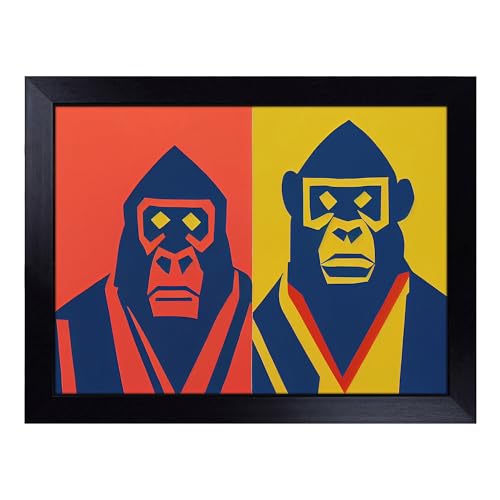 Lap Tray with Bean Bag Cushion, Gorilla Art Abstract - Handmade in the UK, Raised Wooden Edge, Padded Cushion, Heat-Resistant Wipe-Clean Surface, for Meals, Laptops and Crafts