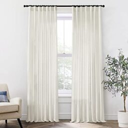 XTMYI 108 Inch Linen Curtains 2 Panels,with Heading Tape Hooks for Track System Back Tab,Stone Washed Cotton Flax Weave Sheer Extra Long Curtain for Living Room Bedroom,Cream(Ivory/Off White)