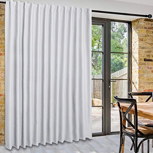 DWCN Sliding Door Curtains for Glass Door, Room Divider Thermal Blackout Room Divider with Back Tab and Pocket for Bedroom Partition, Greyish White 100x108cm