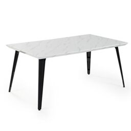 FurnitureR Dining Table Rectangular for 4-6 Person with Sturdy Wooden Table Top and Metal Steel Legs, 150(L) x 80(W) x 74(H) cm, Marble White