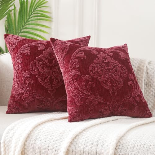 HPUK Embroidered Throw Pillow Covers 18x18 Inch, Boho Damask, Set of 2 - Faux cashmere polyester fabric, damask embroidery, hidden zipper, couch sofa chair decor, cushion covers, covers only