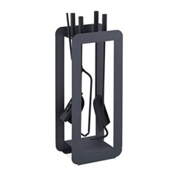Relaxdays 5-Piece Fireplace Companion Set Steel Utility Accessories, Modern, Stand, Tongs, Shovel, Poker, Black/Grey