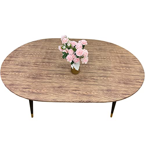 "LIBERECOO Oval Tablecloth Vinyl Fitted Elastic Edge with Flannel Backing - Walnut Wood Pattern - Waterproof Wipeable Table Cover -Fits Tables up to 48"" W x 68"" L"