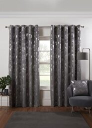 Osaka Japanese Eyelet Curtains 46 x 72 Silver Lined Metallic Velvet Trees