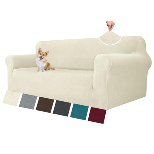 MAXIJIN 2023 Newest Couch Covers for 3 Cushion Couch Sofa 1-Piece Stretch Sofa Cover Slipcover Furniture Protector with Elastic Bottom for Kids,Dogs (Large, Diamond Pattern Beige)