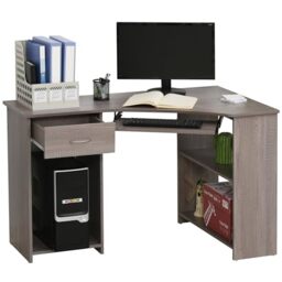 HOMCOM L-Shaped Corner Computer Desk Wide Worktop w/Keyboard Tray Grey
