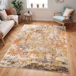 Livabliss Tervel Abstract Rug - Area Rugs Living Room 160x213 cm, Dining Room, Lounge, Kitchen, Bedroom - Modern Marble Large Rug, Soft Luxurious Easy Care Medium Pile, Orange, Mustard, Grey,Beige