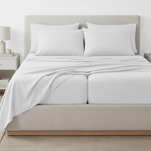 Southshore Fine Living, Inc. 7 Piece Split King Sheet Set for Adjustable Bed, 21 Inch Deep Pocket Sheets, 2 Fitted Bed Sheets Split King, 1 Flat Sheet, 4 Pillowcases, Pet Hair Resistant - White