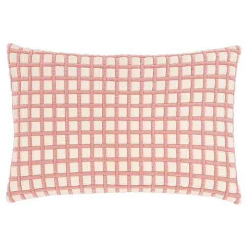 furn. Softie Grid Polyester Filled Cushion (Pink - 40x60cm) - Bold Checkered Quilted Textured Plain Reverse Playful Decorative Pillow