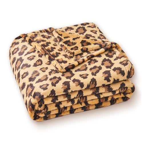 PLEASANT BOULEVARD - Leopard Throw Blanket Fleece, Premium Lightweight Cozy Warm Plush Microfiber Pink Blanket for Couch Sofa and Bed (Dark Brown, Twin (60 x 80 inches))