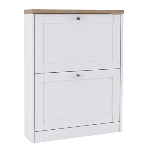 HEIDE Shoe Chest Cabinet 2 Flaps in White Sonamic Oak, 19 x 70 x 90 cm (D x W x H)