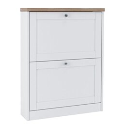 HEIDE Shoe Chest Cabinet 2 Flaps in White Sonamic Oak, 19 x 70 x 90 cm (D x W x H)