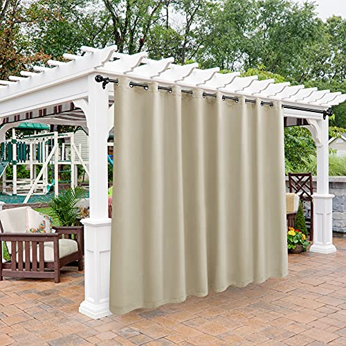 Bonzer Outdoor Curtains for Patio Waterproof, Thermal Insulated Weighted Blackout Blinds, Privacy Indoor/Outside Drapes for Porch, Pergola, Cabana, Backyard, 1 Panel, 150W x 84L inch, Cream