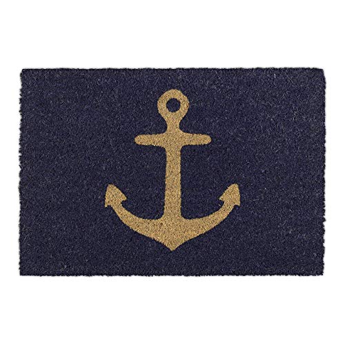 Relaxdays Anchor Welcome Doormat Coir, 40 x 60 cm, Door Mat Inside & Outside, Non-Slip Shoe Wiper, Brown/Blue