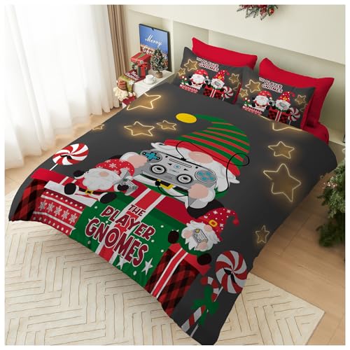 GC GAVENO CAVAILIA Xmas Duvet Cover - Festive Christmas Double Bedding Set with Pillowcases - Soft Hypoallergenic Polyester Gnomes Quilt Cover Bed Set (200x200 cm) - Easy Care Winter Bed Linen