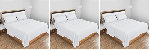 Easy Care Percale Flat Sheets Double- Shrinkage And Fade Resistant Bedsheet- Non Iron Bedding Polycotton Fabric Sheet- White (Pack of 3)