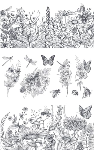 Rub on Transfers for Crafts and Furniture - 3 Design Sheets 6???x 12??? - Home Decor Transfers - Furniture and Craft Decals - by Thymeless Designs (Midnight Meadow)