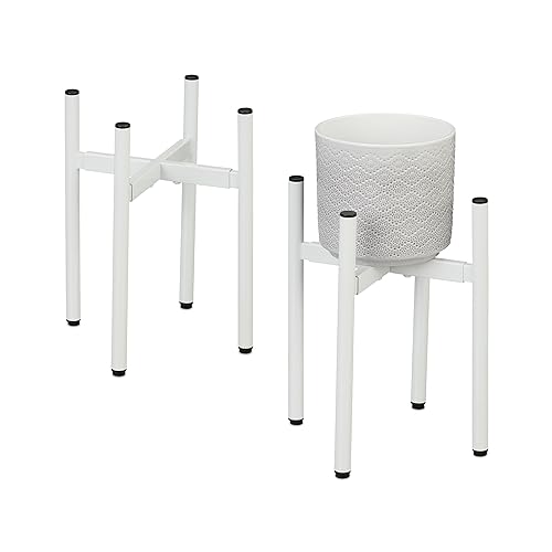 Relaxdays Plant Stand Set of 2, Adjustable Width, WxD: 26x26 - 37x37 cm, Metal Flower Pot Rack, for Indoors, White