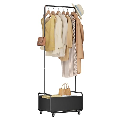 Dunatou Clothing Rack with Basket, Standard Rod Clothing Garment Rack, Rolling Clothes Organizer on Wheels for Hanging Clothes (Small, Black)