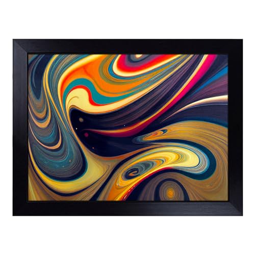 Lap Tray with Bean Bag Cushion, Marble Abstract Art - Handmade in the UK, Raised Wooden Edge, Padded Cushion, Heat-Resistant Wipe-Clean Surface, for Meals, Laptops and Crafts