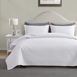 Maple&Stone Quilt Set Twin/Twin XL, Lightweight White Bedspread Ultrasonic Chevron Pattern Light Coverlet for All Season Comforter Bedding Decor - 2 Piece Twin Extra Long Bed Cover Sets