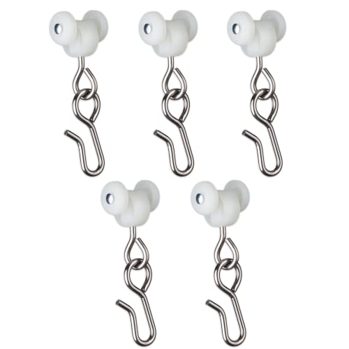 EverTrack Curtain Hooks - Dual Wheel Roller Carriers for Ceiling Mounted Curtain Track with Stainless Steel Hooks for Curtains, Drapes, and Room Dividers - Pack of 60