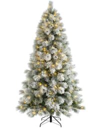 WeRChristmas Pre-lit Snow Drift Flocked Pine Needle Christmas Tree, Multi-Function LED Lights, White, 5 feet/1.5m