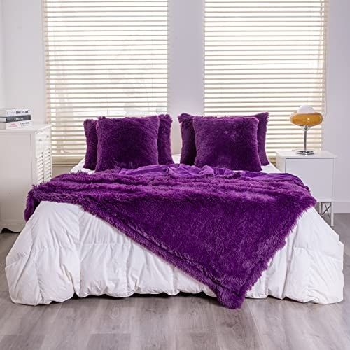 "YUSOKI Faux Fur Throw Blanket for Double Beds (Purple, 60""x80""), without Pillow, Winter, Lightweight, Plush, Fluffy, Soft, Cozy, Microfiber, Comfortable Bed Blanket for Women, Children, Girls,"