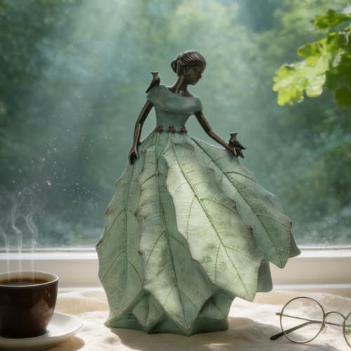 DiliComing Fairy Garden Statue Home Decoration - Outdoor Statue Table Decor for Living Room Garden Maiden Bookshelf Decor Xmas Resin Holly Leaves Maiden Green