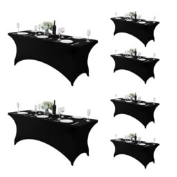 Fokitut 6 Pack Spandex Table Cover for 6FT Table Universal Fitted Stretch Tablecloth for Party, Banquet, Wedding and Events-Black