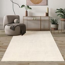 Mias Teppiche Comfort Modern Fluffy Short-Pile Carpet, Anti-Slip Backing, Washable up to 30 Degrees, Super Soft, Faux Fur Look, Beige, 60 x 110 cm