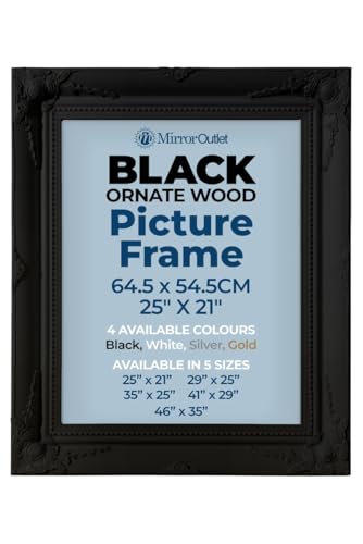 "MirrorOutlet The Antiquitus - Ornate Swept Black Picture Frame 25"" X 21"" (64.5 x 54.5CM) Woode"
