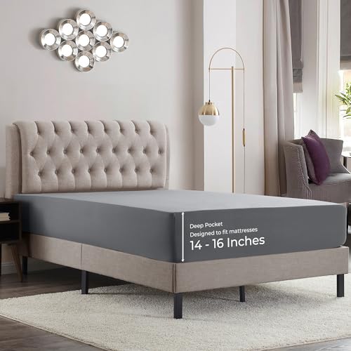 Empyrean King Fitted Sheet, Ultra Soft Microfiber 110 GSM Deep Pocket Fitted Sheet Only, Moisture Wicking Fits 14 to 16 Inches, Shrinkage & Fade Resistant, Corner Straps, Charcoal Gray