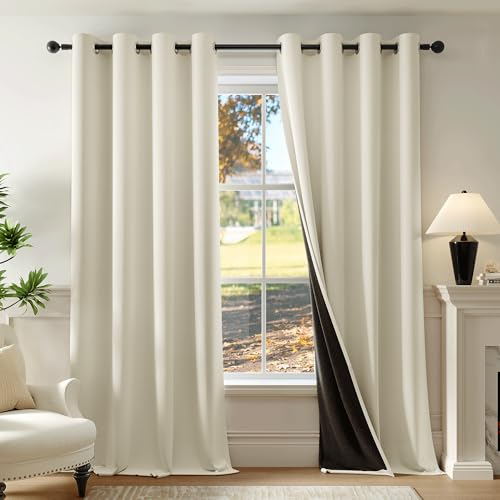 Beauoop Cream 100% Blackout Curtains 84 Inch Long 2 Panels for Bedroom Living Room Solid Room Darkening Thermal Insulated Soundproof Energy Saving Grommet Top Window Treatment Drapes,52x84 2 Set