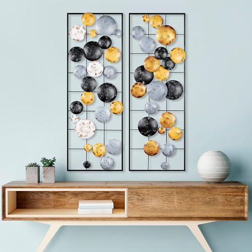 Hand-Painted Decorative Metal Wall Accessory (2 Pieces), 32 x 92 x 4 cm, 100% Metal, Unique Colour Variations, Perfect for Home Decor & Art Display