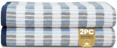 Rapport Home Santa Cruz Bath Sheets 2 Pack - Blue - 90x140cm - Luxurious 500GSM 100% Cotton - Oeko-Tex Certified Absorbent & Soft Bathroom Towels