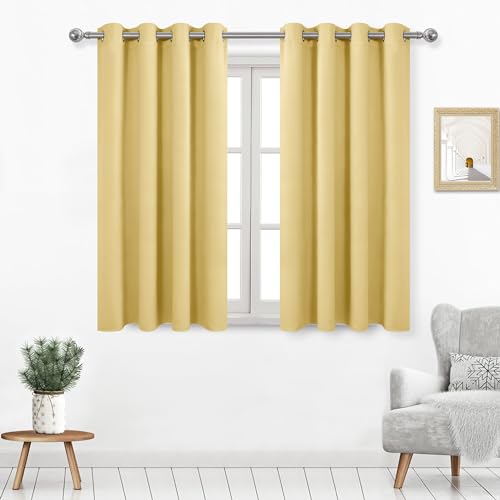 DWCN Blackout Curtains for Living Room Bedroom Solid Color Thermal Privacy Screen 45 Inch Light Yellow 52x45 Inch Set of 2