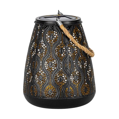Eglo Solar Lantern Z_Solar, Outdoor lamp with Handle, Light Fixture for Balcony and Garden, Metal and Plastic in Black and Gold, Warm White Lighting