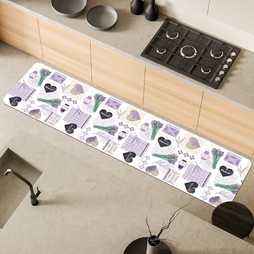 Comart - Malaga Kitchen Rug - Runner 100% PVC - Stain Resistant - Non-Slip - Waterproof - Machine Washable Mat - Modern Lane for Kitchen and Hallway - Lavender - 55 x 230 cm