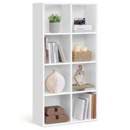 VASAGLE Bookcase, Wooden Bookshelf with 8 Compartments, Floor Standing Storage Unit for Files, Decor, In Study, Living Room, Bedroom, 30 x 65.5 x 129.5 cm, Cloud White CUSTOS Collection LBC024WTV2