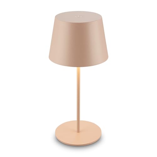 Briloner - Rechargeable LED Table Lamp, Stepless Touch Dimmer, Warm White, IP44, USB-C Charging Cable, Replaceable Battery, Night Light, Bedside Lamps, Battery Lamp, 9,5 x 20,5 cm, Beige