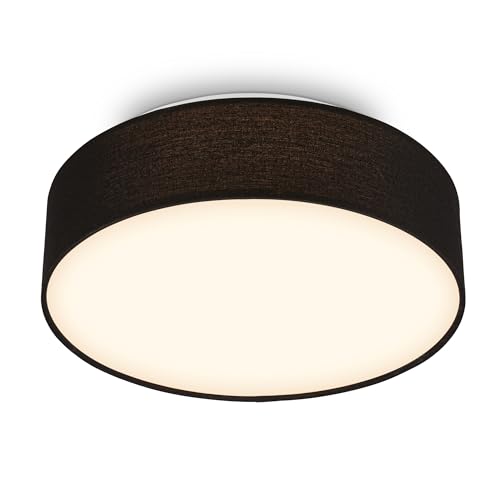 Briloner - LED Ceiling Light with Fabric Shade, 16W 1800lm, 3000K Warm White, Ceiling Lights Living Room, LED Lights for Bedroom, Kitchen Light, 30 x 10.5 cm, Black