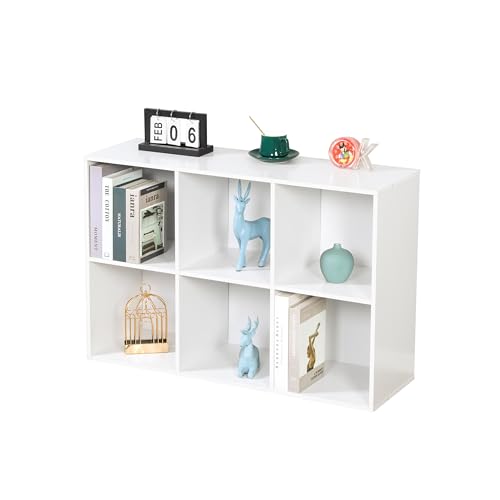 Relaxdays Cube Bookcase, 6 Compartments, Freestanding Shelf for Living Room, White, 91x61x30 cm
