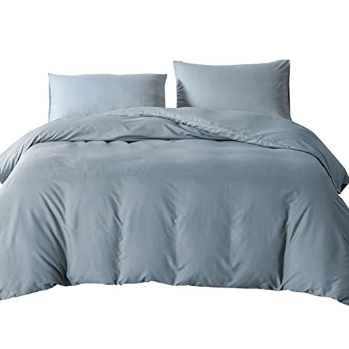 King Size Duvet Bedding Cover Sets Duvet Cover with 2pcs Pillowcases Soft Microfibre Polyester Duvet Cover Sets (Blue Grey)