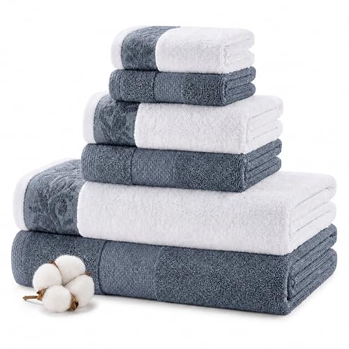 Modern Threads Amrapur Overseas 600 GSM 6-Piece Towel Set with Filgree Jacquard Border Blue