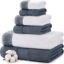 Modern Threads Amrapur Overseas 600 GSM 6-Piece Towel Set with Filgree Jacquard Border Blue