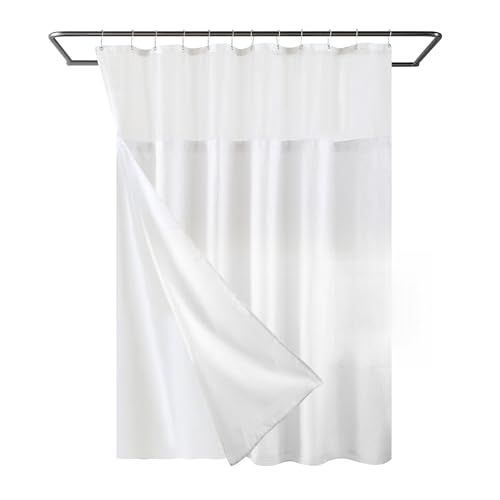 "YI & ZE Waffle Weave Shower Curtain with Snap-in Fabric Liner Set, Hotel Style, Slub Textured Shower Curtain, 12 Metal Hooks Included, Waterproof & Washable Heavyweight Fabric, White, 72"" W x 72"" H"