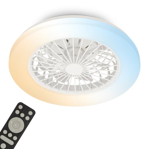 BRILONER - Ceiling Light with Fan, Remote Control, Dimmable, CCT, LED Fan, Ceiling Fans, Modern Ceiling Fan, Ceiling Lights for Living Room, Ceiling Lights Bedroom, 48.5 X 14cm, White